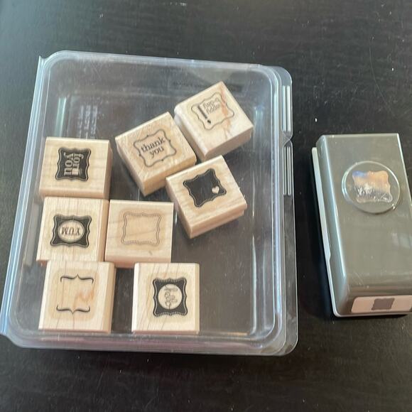 Stampin Up Pretty Petites wooden block Stamp Set with Punch - Picture 1 of 5